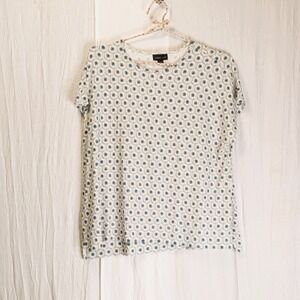 J Jill Wearever Top Womens Medium White Blue Geometric Stretchy Casual Shirt
